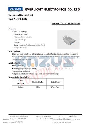 67-21-T2C-YV2W2B22-2A0 datasheet - Top View LEDs