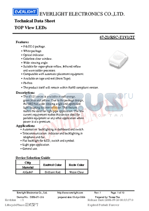 67-21-RSC-T1V1-2T datasheet - TOP View LEDs