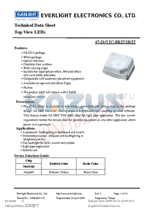 67-21-Y2C-BR2T1B-2T datasheet - Top View LEDs