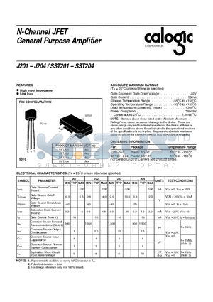 J202 datasheet - N-Channel JFET General Purpose Amplifier