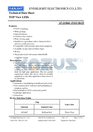 67-21/R6C-FS1U1B/2T datasheet - TOP View LEDs