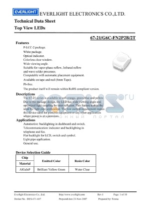 67-21/G6C-FN2P2B/2T datasheet - Top View LEDs