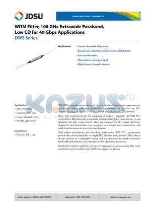 DWS-1F3683L22-WB datasheet - WDM Filter, 100 GHz Extrawide Passband, Low CD for 40 Gbps Applications