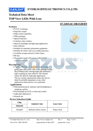 67-21B/G6C-BR1S2B/BT datasheet - TOP View LEDs With Lens