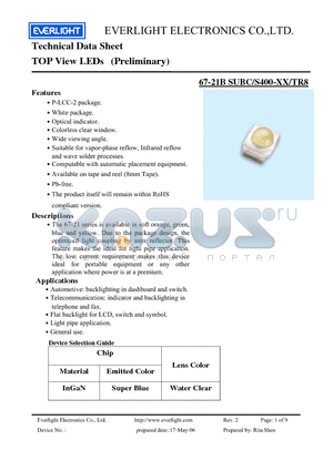 67-21BSUBC/S400-XX/TR8 datasheet - TOP View LEDs (Preliminary)