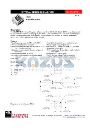 HA-1459 datasheet - CRYSTAL CLOCK OSCILLATORS