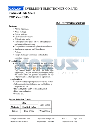 67-21BUTC-S400-X10-TR8 datasheet - TOP View LEDs