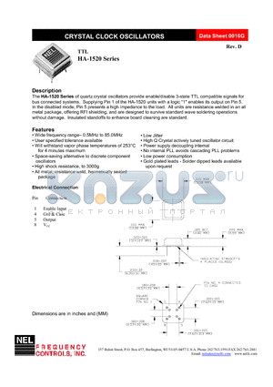 HA-1520 datasheet - CRYSTAL CLOCK OSCILLATORS