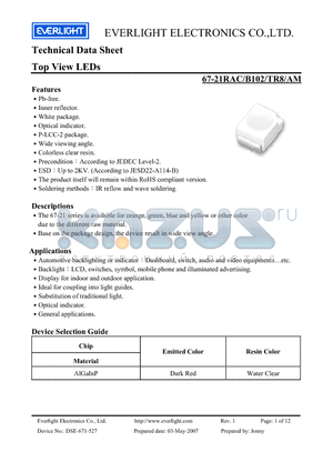 67-21RAC-B102-TR8-AM datasheet - Top View LEDs