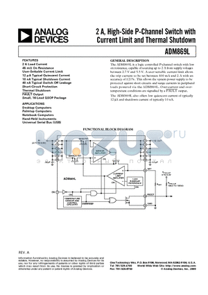 ADM869LARQ datasheet - 2 A, High-Side P-Channel Switch with Current Limit and Thermal Shutdown