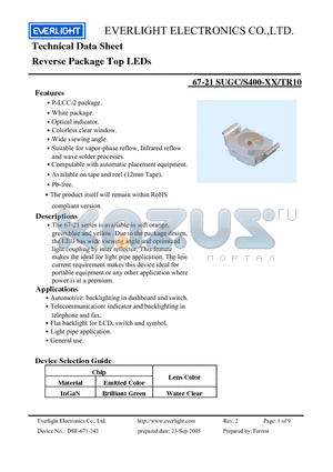 67-21SUGC-S400-A4-TR10 datasheet - Reverse Package Top LEDs