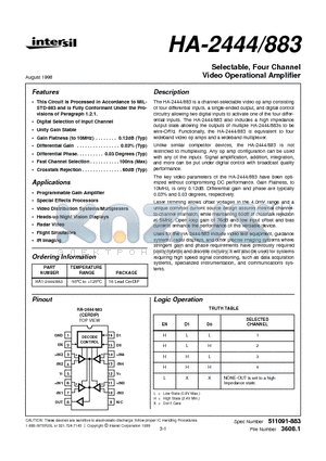 HA-2444883 datasheet - Selectable, Four Channel Video Operational Amplifier