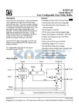 ICS527R-01IT datasheet - Clock Slicer User Configurable Zero Delay Buffer