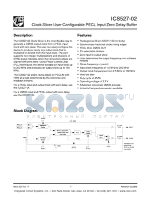 ICS527R-02 datasheet - Clock Slicer User Configurable PECL Input Zero Delay Buffer