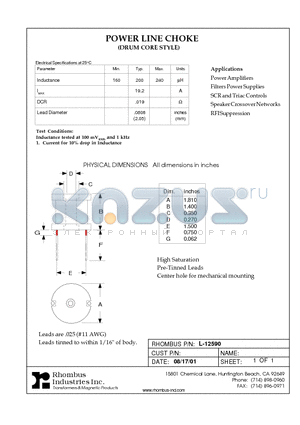 L-12590 datasheet - POWER LINE CHOKE