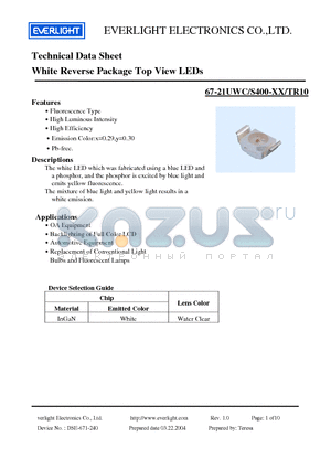 67-21UWC datasheet - White Reverse Package Top View LEDs