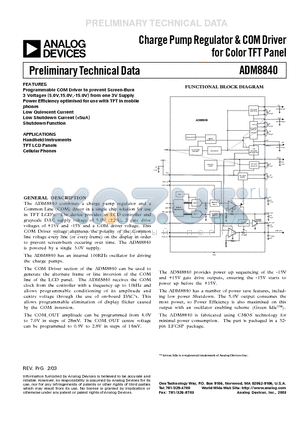 ADM8840ACP datasheet - Charge Pump Regulator & COM Driver for Color TFT Panel