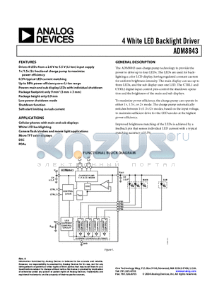 ADM8843 datasheet - 4 White LED Backlight Driver