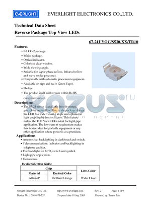 67-21UYOC/S530-XX/TR10 datasheet - Reverse Package Top View LEDs