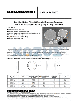 J5022-19 datasheet - CAPILLARY PLATE