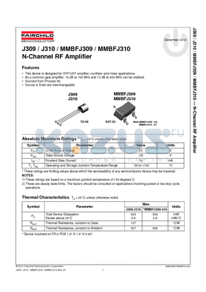 J309_10 datasheet - N-Channel RF Amplifier