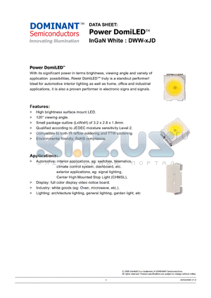 DWW-SJD-T1 datasheet - Power LED InGaN White