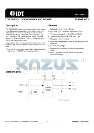 ICS548AM-03LF datasheet - LOW SKEW CLOCK INVERTER AND DIVIDER