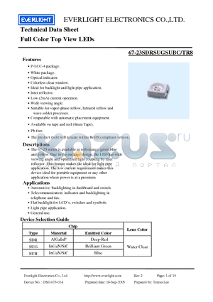 67-23SDRSUGSUBC/TR8 datasheet - Full Color Top View LEDs