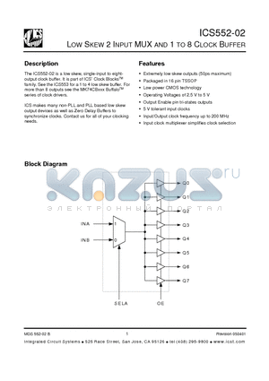 ICS552-02 datasheet - LOW SKEW 2 INPUT MUX AND 1 TO 8 CLOCK BUFFER