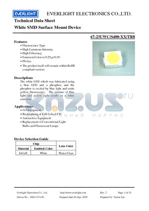 67-23UWC/S400-XX/TR8 datasheet - White SMD Surface Mount Device