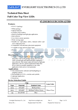 67-23SURSYGUBC-S530-A2 datasheet - Full Color Top View LEDs