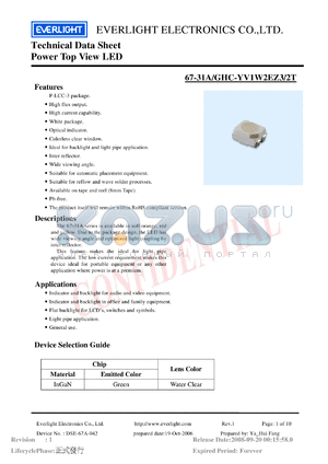 67-31A-GHC-YV1W2EZ3-2T datasheet - Power Top View LED