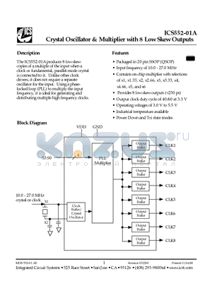 ICS552R-01IT datasheet - Crystal Oscillator & Multiplier with 8 Low Skew Outputs