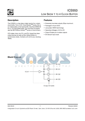 ICS553MT datasheet - LOW SKEW 1 TO 4 CLOCK BUFFER