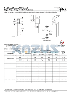 J611B datasheet - T-1, (3-mm) Round, PCB Mount Right Angle Array