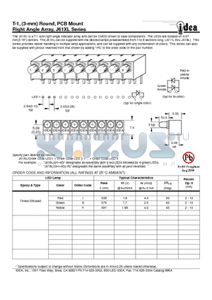 J61XL datasheet - T-1, (3-mm) Round, PCB Mount Right Angle Array