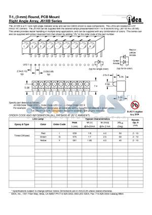 J61XB datasheet - T-1, (3-mm) Round, PCB Mount Right Angle Array