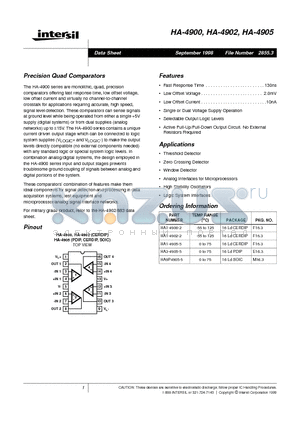 HA-4905 datasheet - Precision Quad Comparators