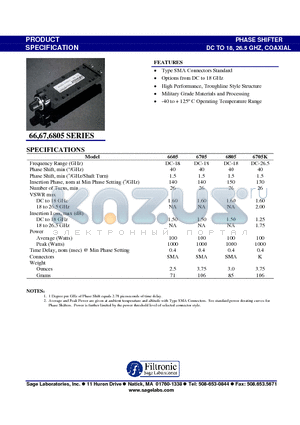 6705 datasheet - PHASE SHIFTER DC TO 18, 26.5 GHZ, COAXIAL