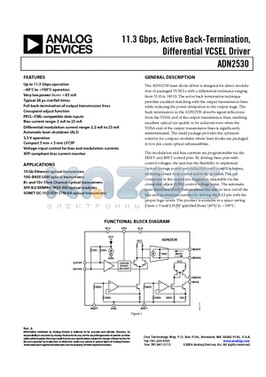 ADN2530YCPZ-REEL7 datasheet - 11.3 Gbps, Active Back-Termination, Differential VCSEL Driver