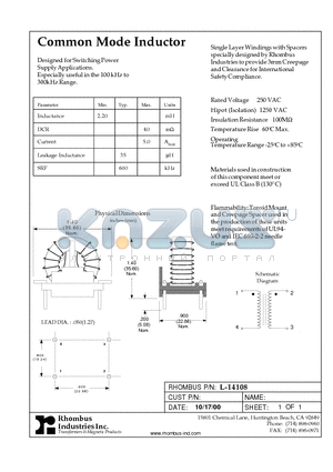 L-14108 datasheet - Common Mode Inductor