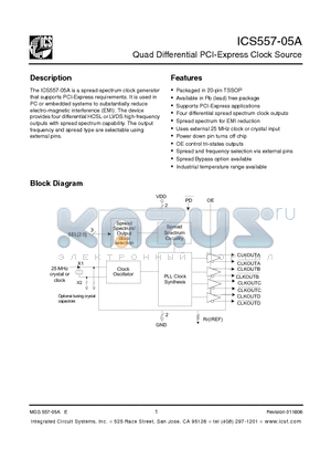ICS557G-05A datasheet - Quad Differential PCI-Express Clock Source