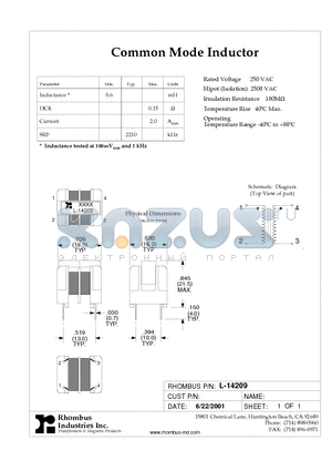 L-14209 datasheet - Common Mode Inductor