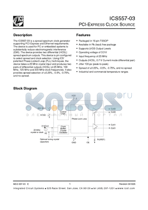 ICS557GI-03 datasheet - PCI-EXPRESS CLOCK SOURCE