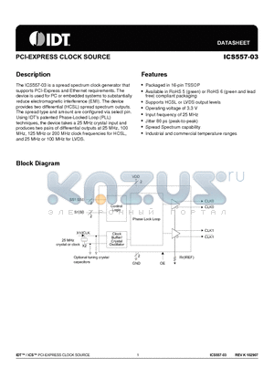 ICS557GI-03 datasheet - PCI-EXPRESS CLOCK SOURCE