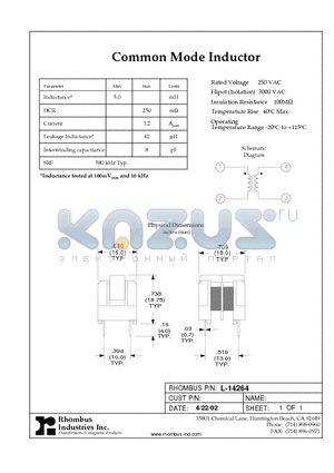 L-14264 datasheet - Common Mode Inductor