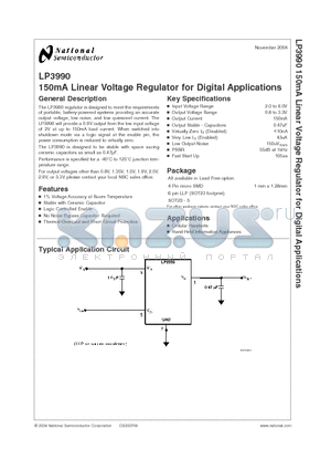 LP3990 datasheet - 150mA Linear Voltage Regulator for Digital Applications