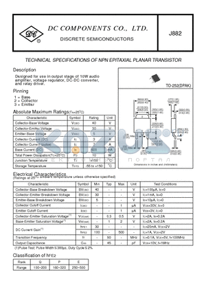 J882 datasheet - TECHNICAL SPECIFICATIONS OF NPN EPITAXIAL PLANAR TRANSISTOR