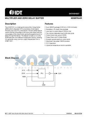 ICS570-01 datasheet - MULTIPLIER AND ZERO DELAY BUFFER