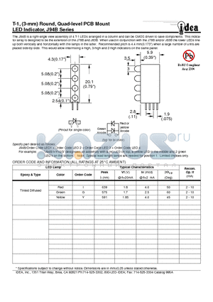 J94B datasheet - T-1, (3-mm) Round, Quad-level PCB Mount LED Indicator